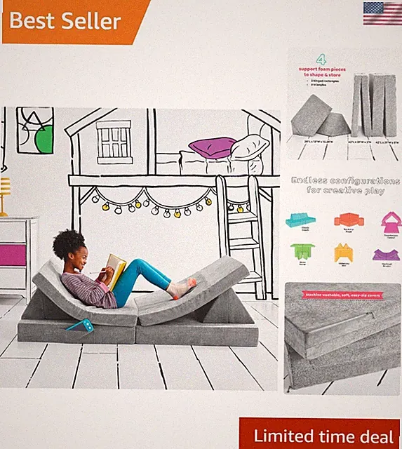 Durable 4-Piece Kids Play Couch in Mountain Gray - Transform Into Adventure