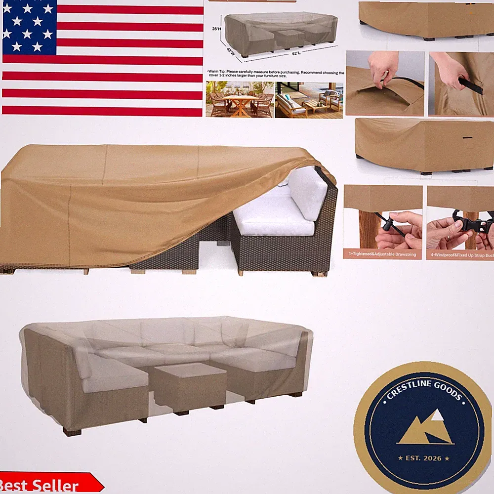 Durable 420D Outdoor Furniture Cover for Sectional Sofa & Table Set - Brown