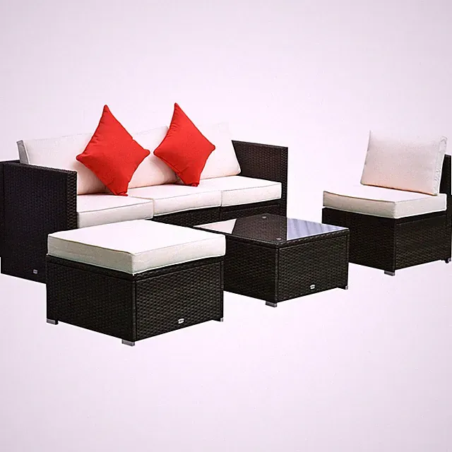 Durable 6-Piece Patio Sectional 395lb Capacity PE Rattan Glass Table