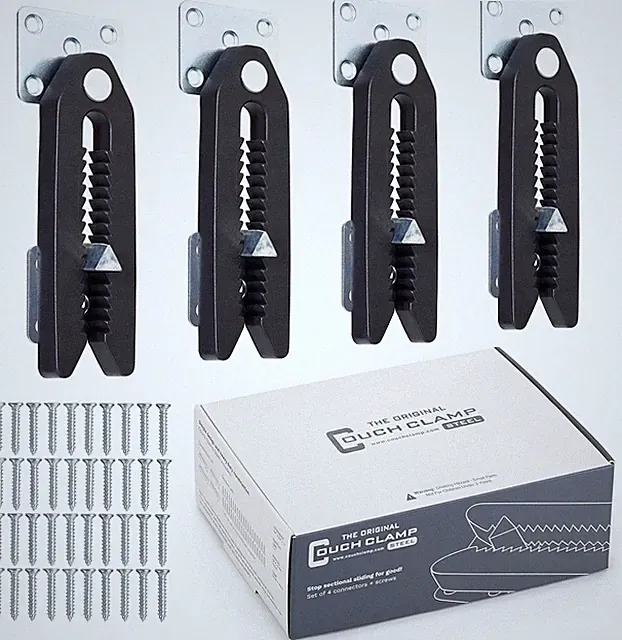 Durable Adjustable Sectional Sofa Connectors - Steel Clips that Prevent Sliding