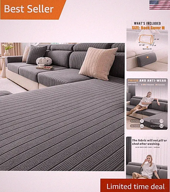 Durable and Elegant Grey Anti-Slip Sofa Covers for L-Shaped Couches - 3 Pieces