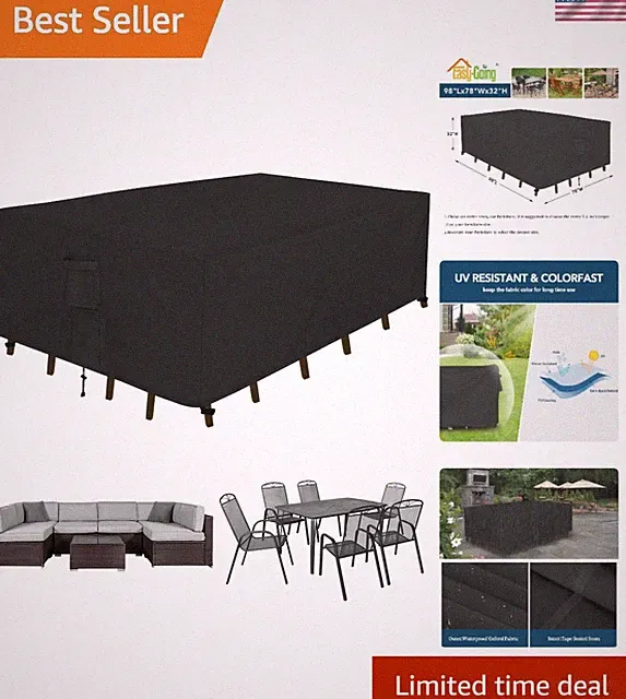 Durable Black Oxford Furniture Cover - Waterproof & Anti-UV 98"L x 78"W x 32"H