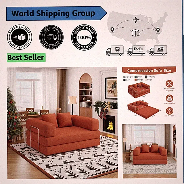 Durable Foldable Sofa Bed with High-Density Foam - Perfect for Living Rooms