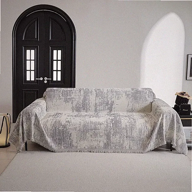 Durable Grey Geometric Sectional Couch Cover for Pets, Washable 71"x118