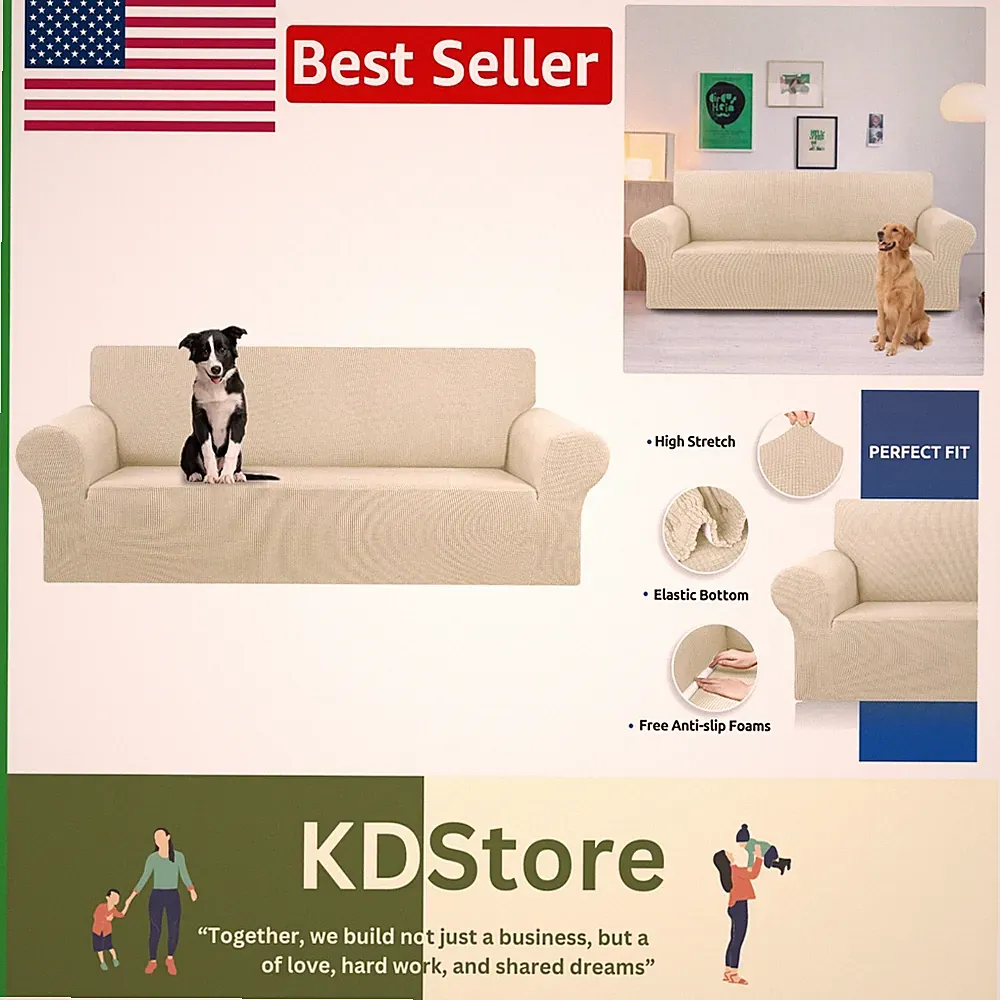 Durable Jacquard Checked Sofa Cover for 4-Seater Couches 94-110" - Pet Friendly