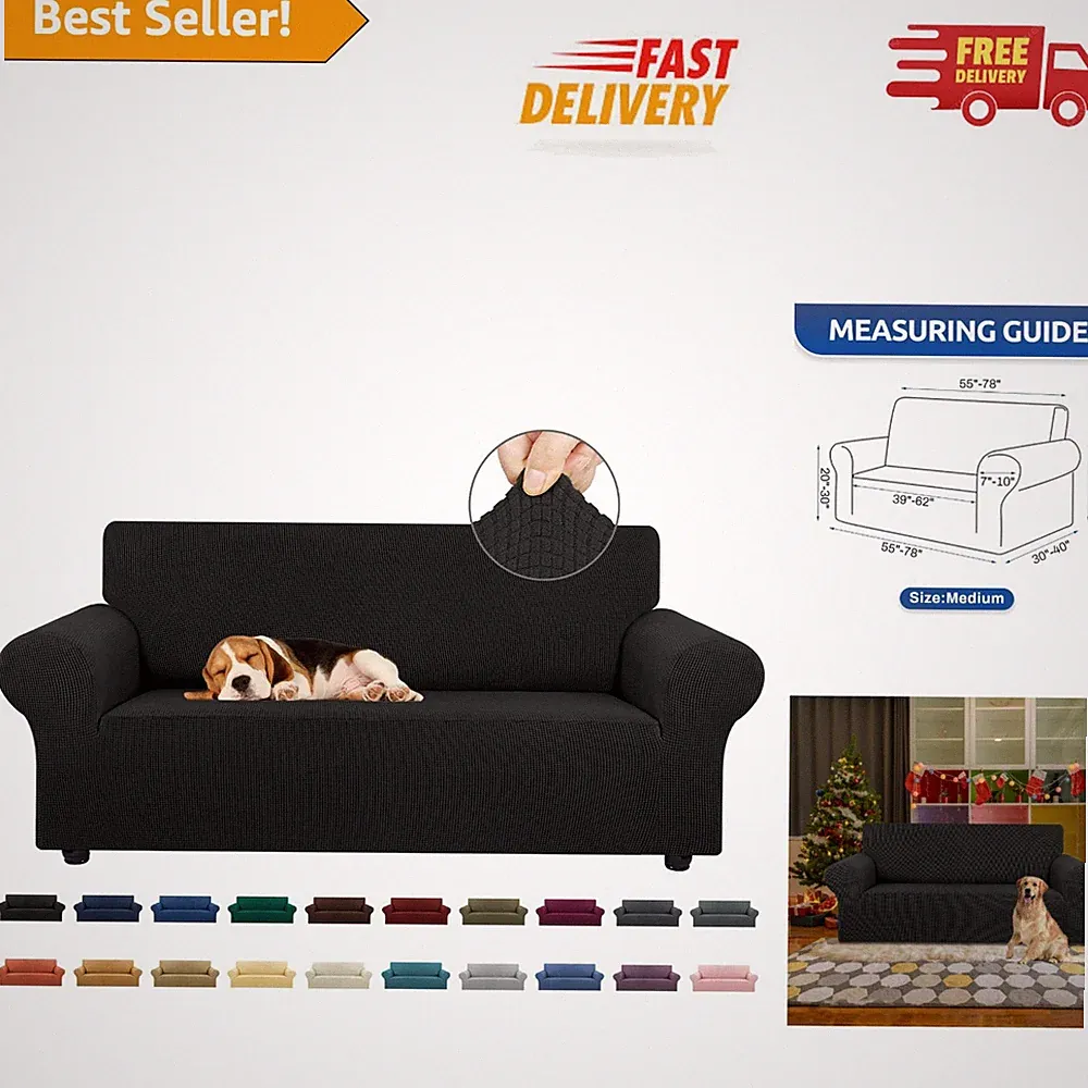 Durable Jacquard Elastic Slipcover for 2 Cushion Sofas - Machine Washable