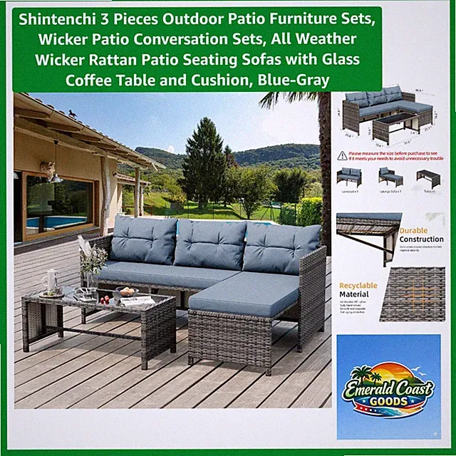 Durable L-Shape Patio Furniture Set with Cushions & Glass Table - Easy Assembly