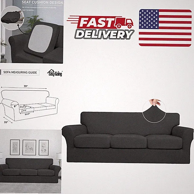 Durable Large Sofa Cover for Dogs Dark Gray Elastic Furniture Protector 4 Pieces