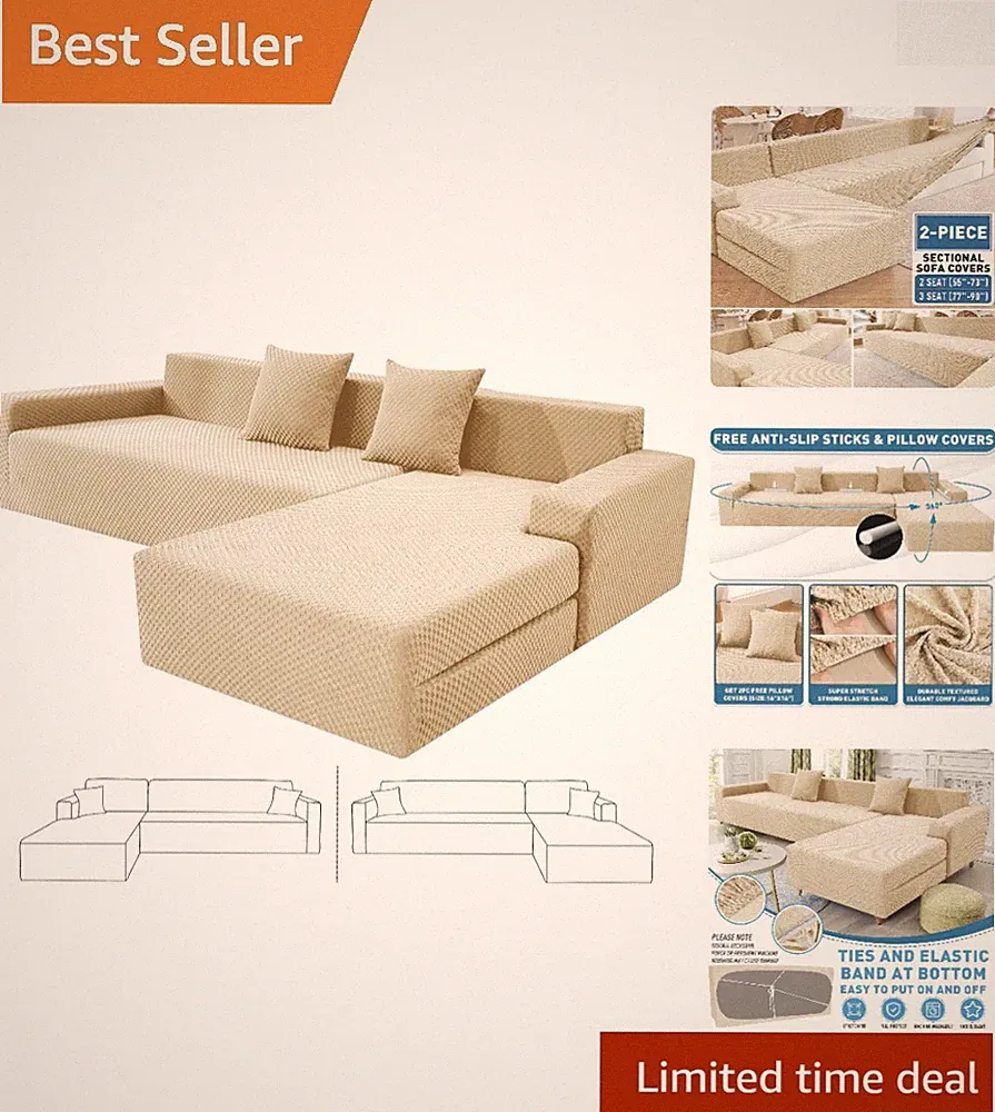 Durable Light Beige Slipcovers for L-Shape Sofas – Stylish and Easy to Install