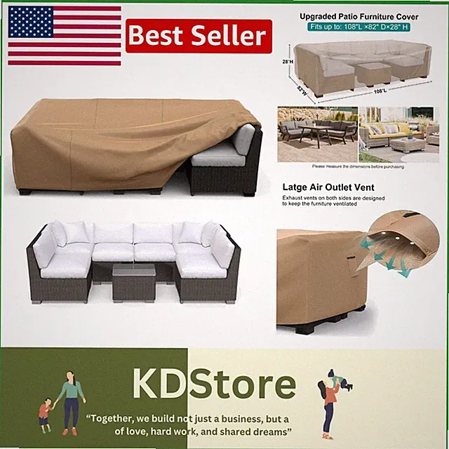 Durable Outdoor Sectional Furniture Cover 108"L x 82"W - Brown, UV Resistant