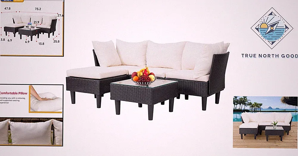 Durable Outdoor Sectional Sofa Set for Poolside & Porch: 5-Piece Khaki Design