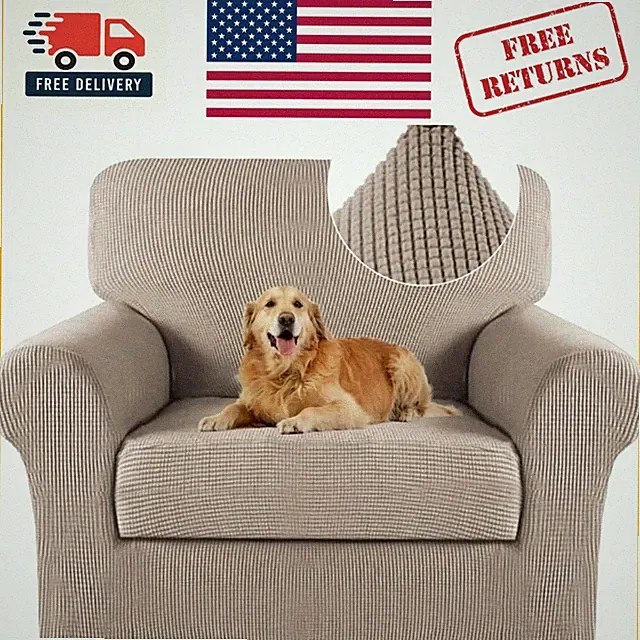 Durable Stretch Jacquard 2-Piece Chair Covers - Machine Washable, Sand