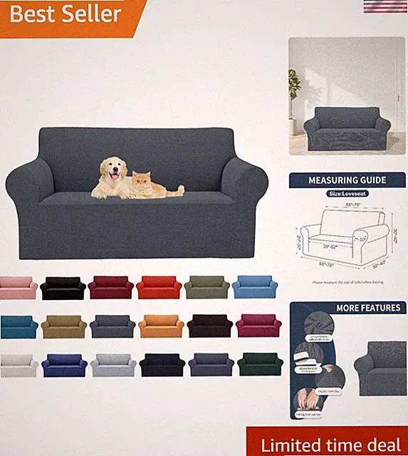 Durable Stretch Loveseat Cover: Modern Grey Slipcover for Enhanced Living Space