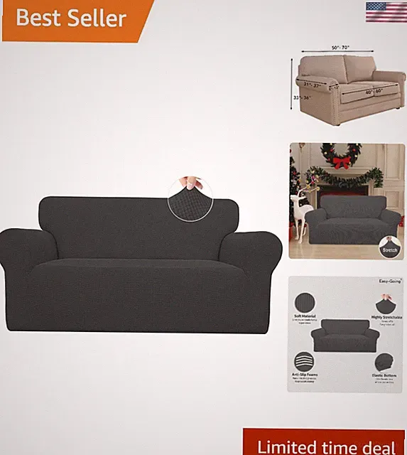 Durable Stretch Loveseat Sofa Cover - Easy Care Dark Gray Jacquard for All Homes