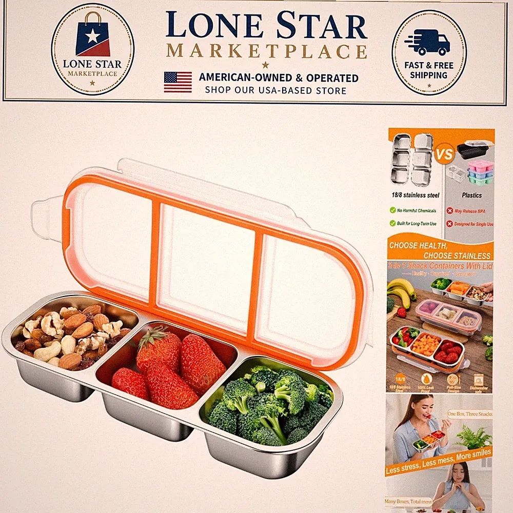 Durable & Stylish 10.7 in Stainless Steel Lunch Box with Clear Lid - 3 Sections