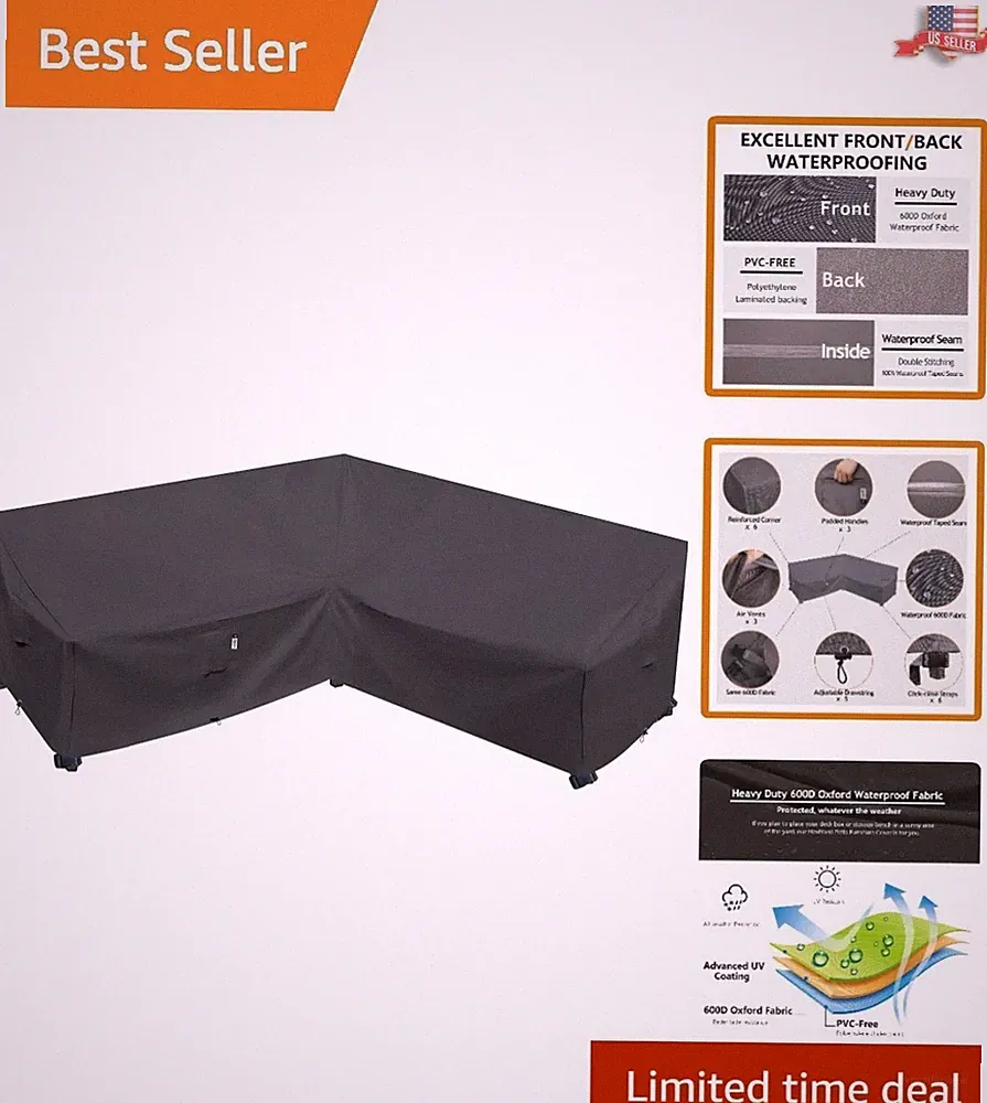 Durable V-Shaped Outdoor Sectional Sofa Cover - 90" x 90" - Weather Protection
