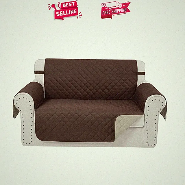Durable Water Repellent Loveseat Cover - Reversible & Stylish in Chocolate/Beige