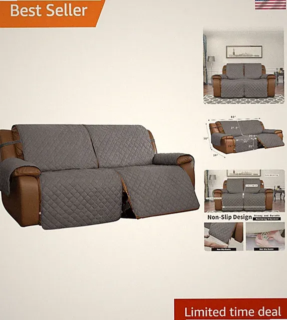 Durable Water-Resistant Couch Cover for Double Recliner - Stylish Argyle Design