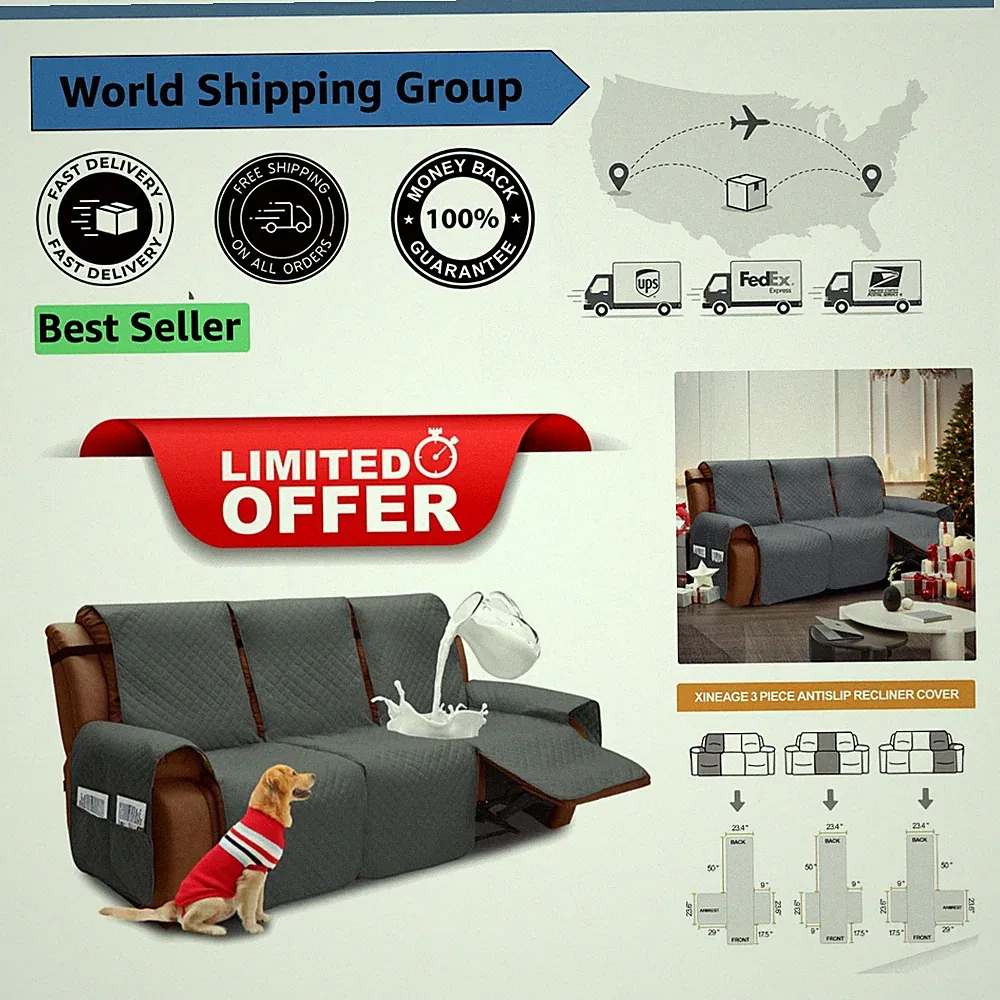 Durable Water-Resistant Recliner Protector for 3 Seats - Elegant Dark Gray