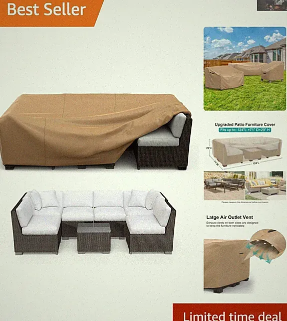 Durable Waterproof Outdoor Furniture Cover for Sectional Sofa and Table 124"L