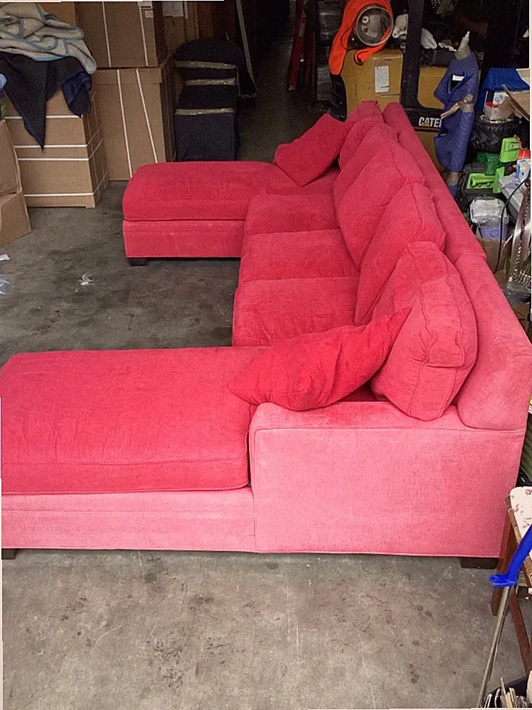 Duralee sectional sofa with two chaise lounge. Made with feather/cotton fill Red