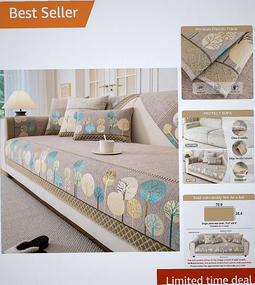 Dustproof Tear-Resistant Chenille Couch Cover - 35.4" x 70.9", Modern Design