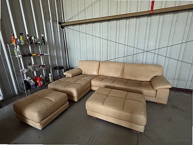 Duvivier Prestige NF no 478 Beige Leather Sectional Sofa with Ottomans