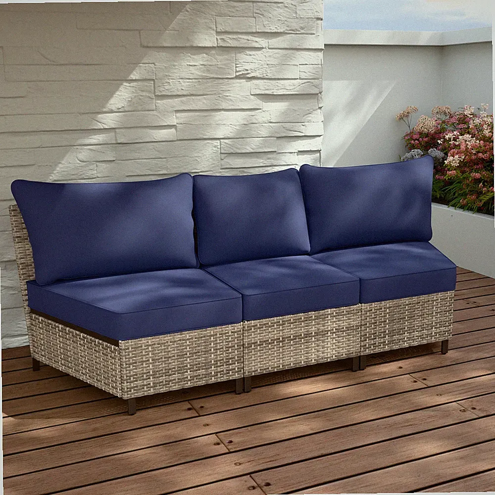 EAGLE PEAK Coastal Vista Curved Outdoor Wicker 3-Seat Sofa with Cushions