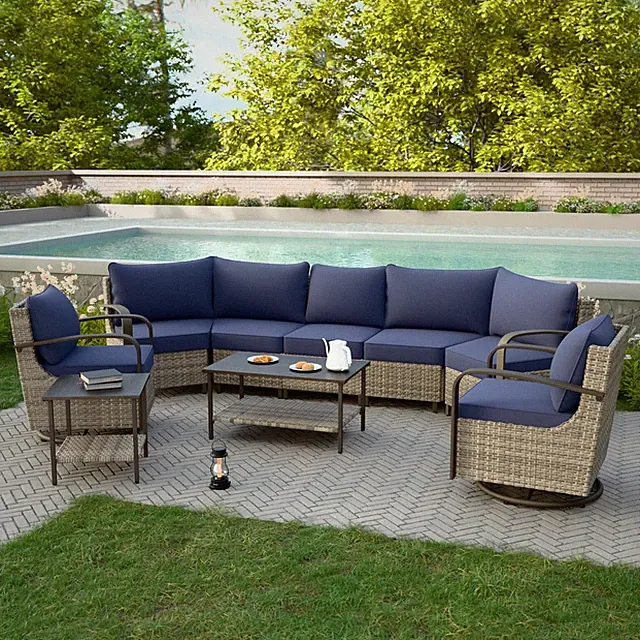 EAGLE PEAK Half-Moon Curved Wicker Patio Conversation Set