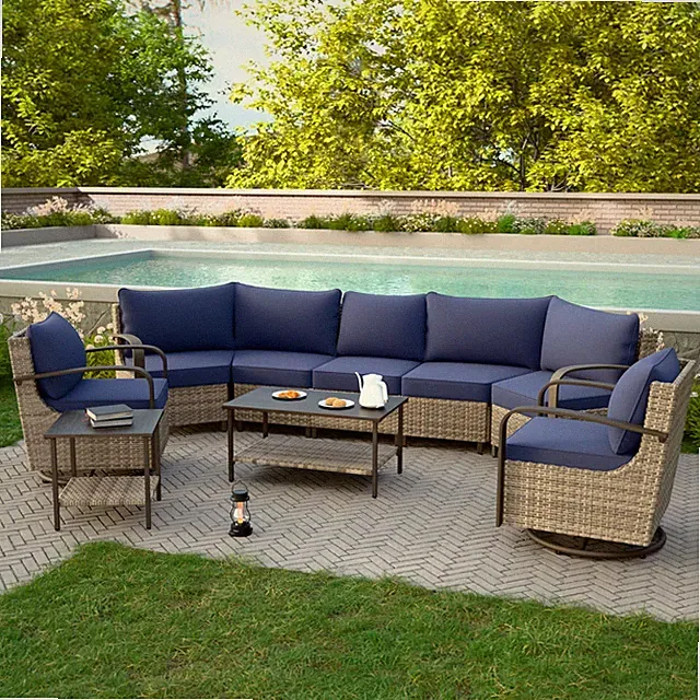 EAGLE PEAK Half-Moon Curved Wicker Patio Conversation Set