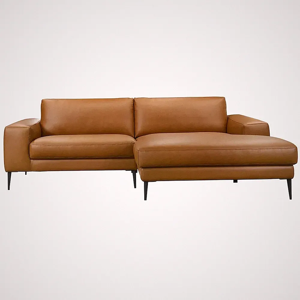 Easley Mid-Century Modern Cognac Vegan Leather Wide-Arm Sofa
