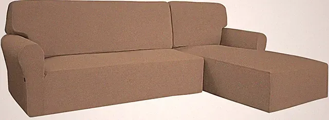 Easy-Going L-Shaped Sofa Slipcover 2 Pc Jacquard Large Camel #R018