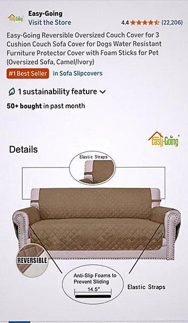 Easy-Going Reversible Water Resistant Slipcover for Oversized Sofa Camel Ivory