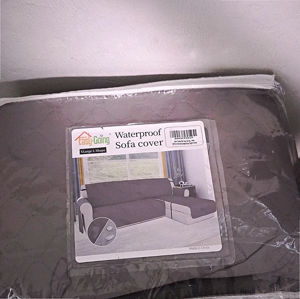 Easy-Going Waterproof Gray Polyester Slipcover for L-Shape Sectional Sofa XLarge
