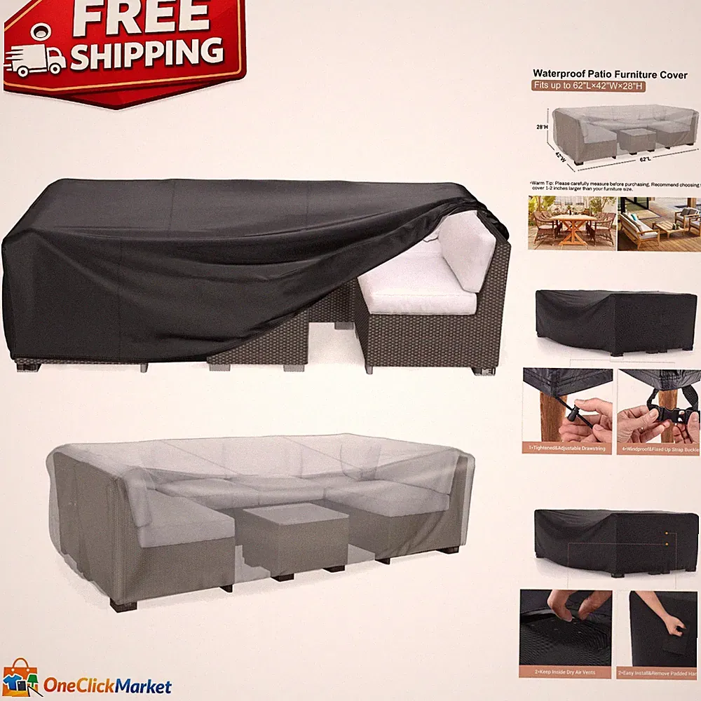 Easy Install Waterproof Furniture Cover 62"L x 42"W - Perfect for Outdoor Living