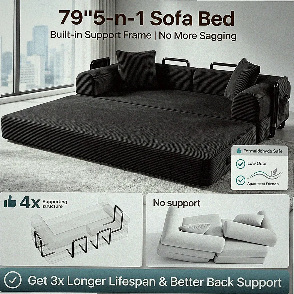 Easy to Clean 80" Queen Convertible Sofa Bed, No Assembly Boneless Couch Sofa