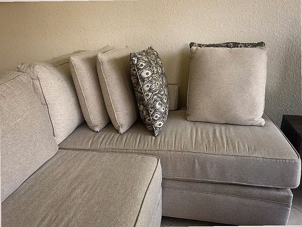 eBay Title: Modern Light Gray Sectional Sofa with Chaise Lounge – Excellent Cond