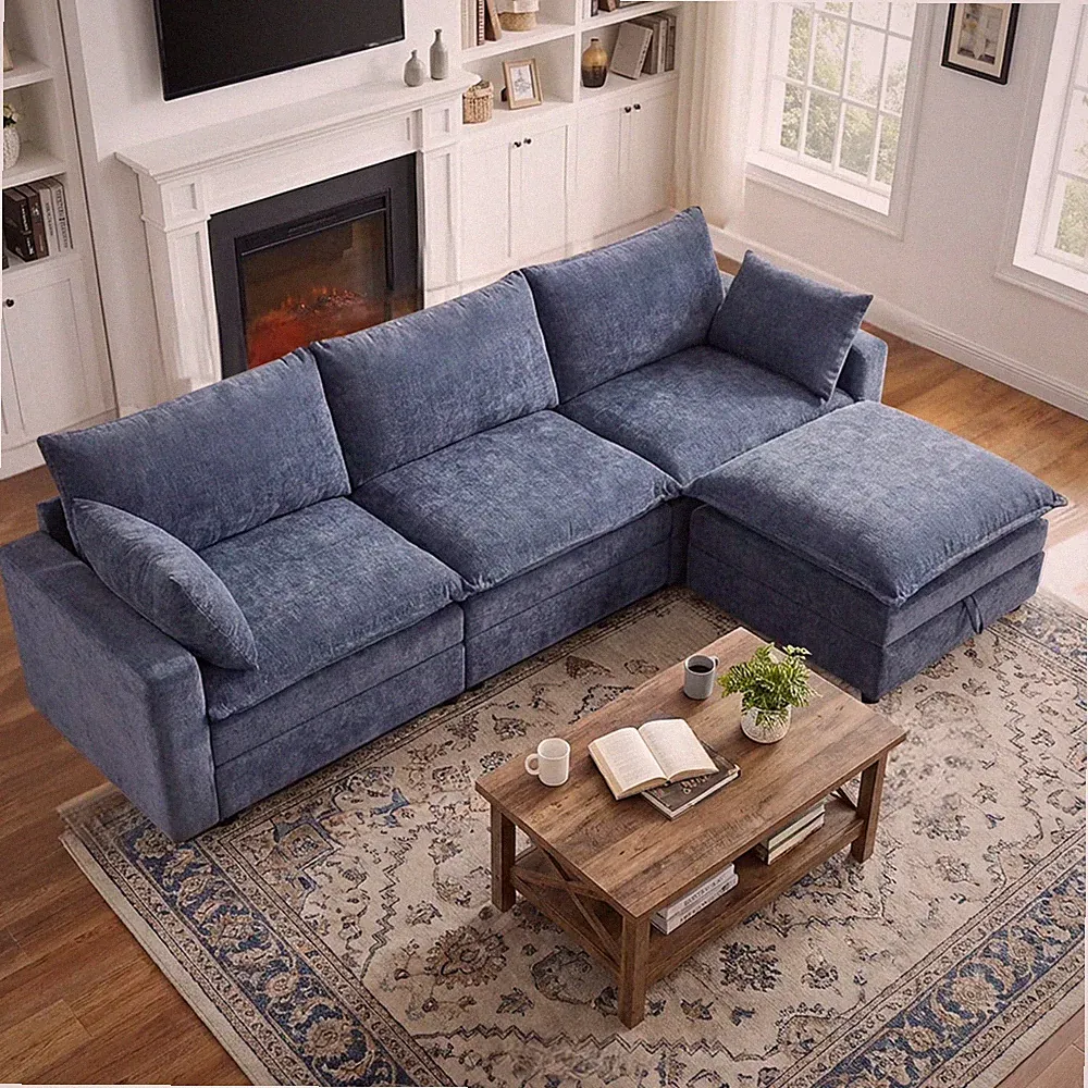EBELLO 3-Seat Modular Sectional Sofa, L Shaped Sofa Couch with storable Ottoman