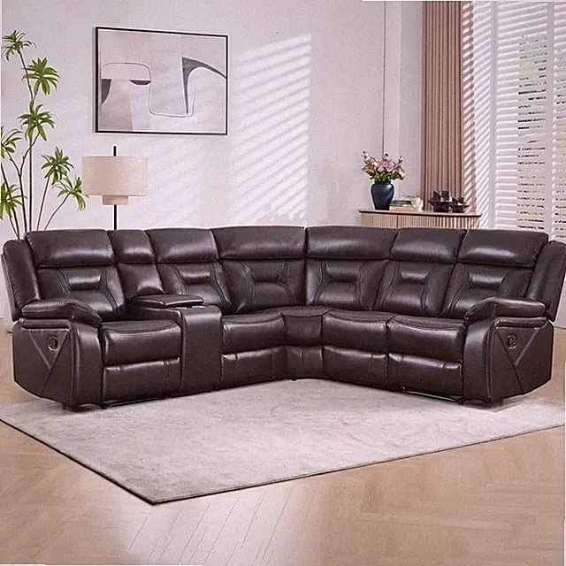 EBELLO Faux Leather Manual Reclining Sectional Sofa Set, L-Shaped Corner Couch