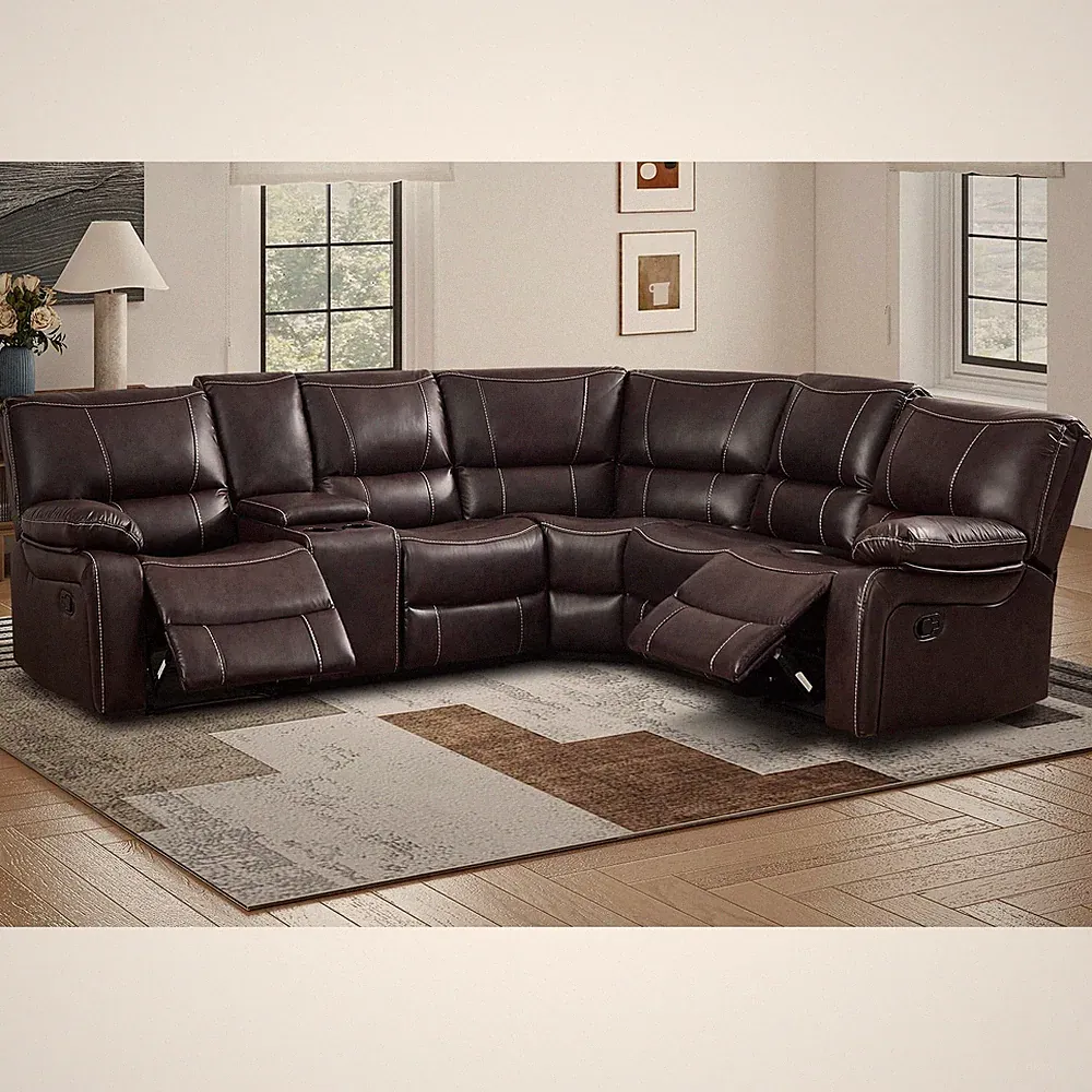 EBELLO Faux Leather Manual Reclining Sectional Sofa w/ Cup Holders and Storage