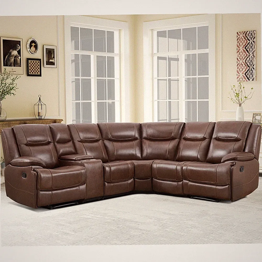 EBELLO Genuine Leather Manual Recliner Sofa Sectional Couch for Living Room