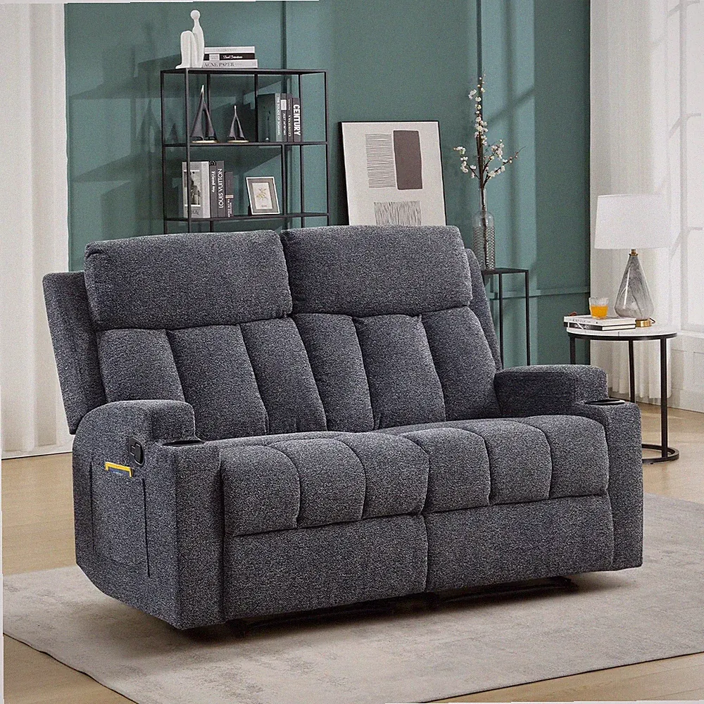 EBELLO Manual Recliner Sofa Set, Loveseat Sofa with Side Pockets and Cup Holders