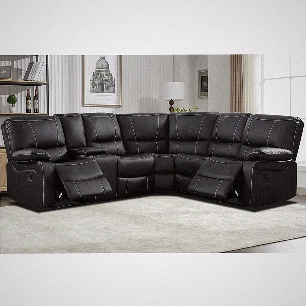 EBELLO Manual Reclining Sectional Sofa Set, Faux Leather Recliner Corner Couch