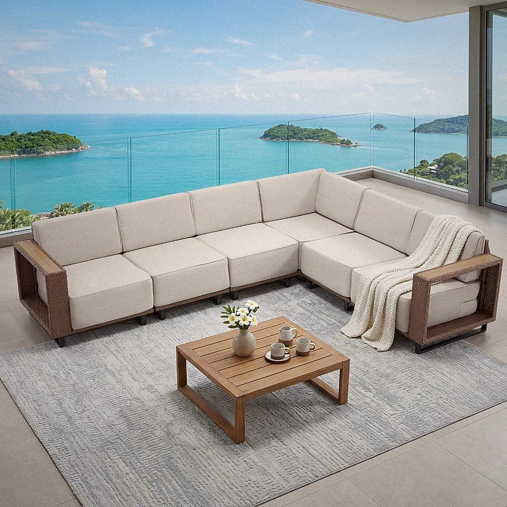 EBELLO Outdoor Sofas-6 Seater L-Shaped Wicker Patio Sectional Spacious Corner