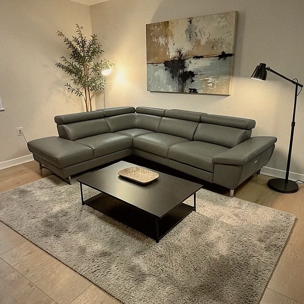 Ebern Designs Italian Leather Power Reclining Sectional with Adjustable Headrest