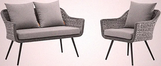 EEI-3174-GRY-GRY-SET Endeavor 2 Piece Outdoor Patio Wicker Rattan Sectional Sofa