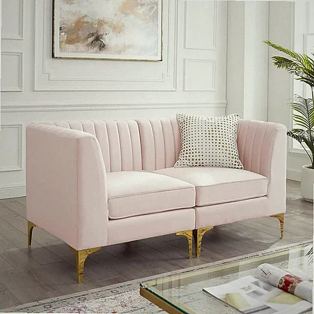 EEI-4346-PNK Triumph Channel Tufted Performance Velvet Loveseat, Pink