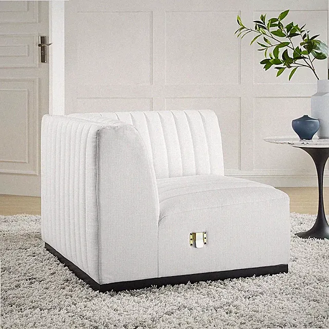 EEI-5499-BLK-WHI Conjure Channel Tufted Upholstered Fabric Right Corner Chair, B