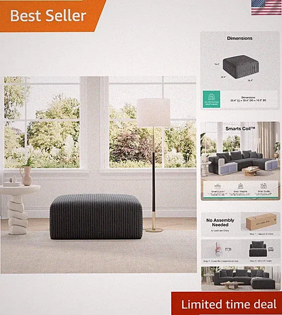 Effortless Comfort: SmartS Coil Modular Couch with Corduroy Ottoman, Dark Gray