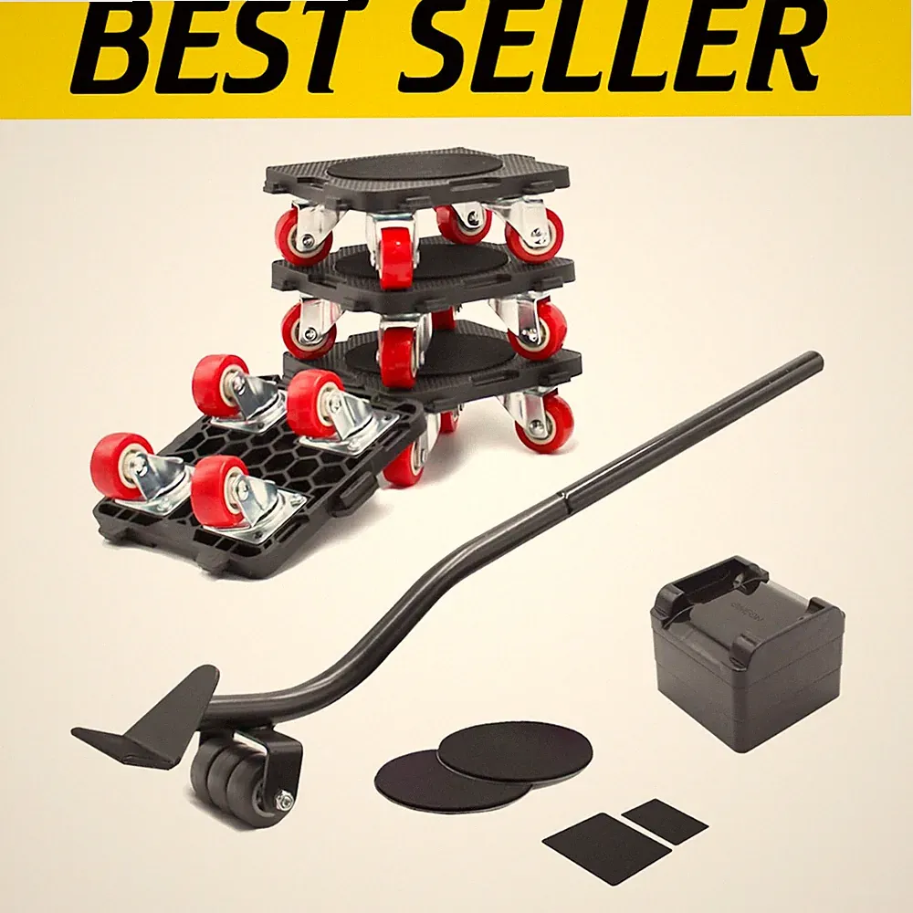 Effortless Furniture Moving Set - Extendable Lifter & 4 Wheel Dollies Included